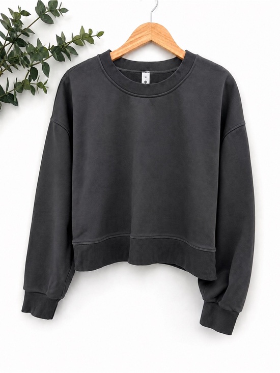lululemon athletica Tops - Lululemon Perfectly Oversized Crop Crew French Terry | Black | Size 12